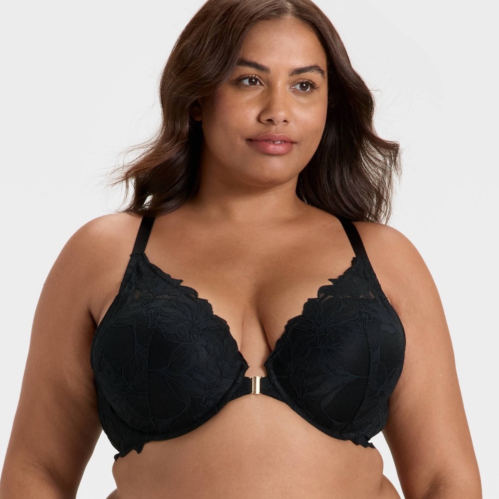Auden Elegant Black LacePush Up Plunge Bra